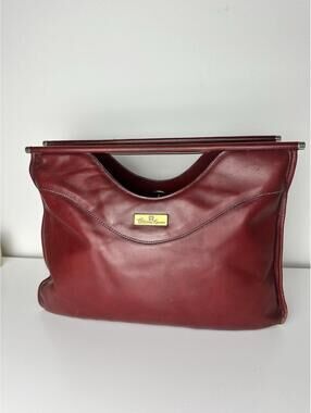 Vintage 70/80s Etienne Aigner Oxblood Burgundy Leather Roll Handle Purse Tote